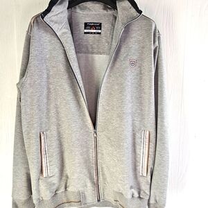 FABIANI Sport Wear Grey/Tan Strip Detail Zip-Up Jacket 3XL Big & Tall